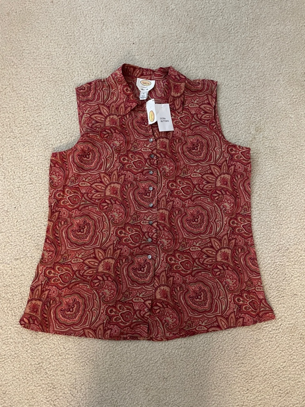 Vintage Talbots Paisley Button-Front 100% Silk Blouse, Size 16 NWT